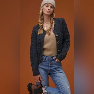 Maeve Dark Blue Cable Knit Cardigan